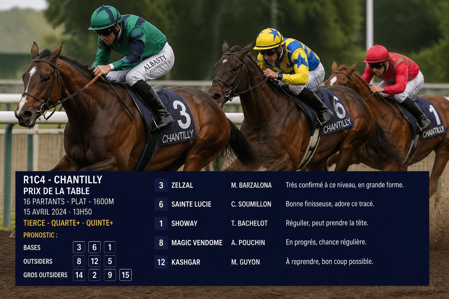 découvrez notre analyse détaillée du prono du tiercé d'aujourd'hui, avec les chevaux et jockeys à suivre pour maximiser vos chances de succès.